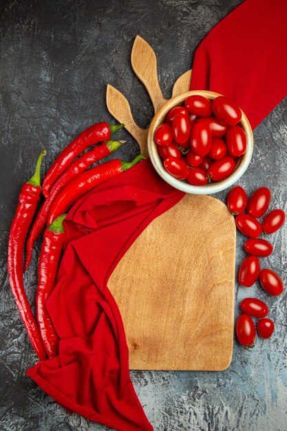 Top view fresh red tomatoes with peppers