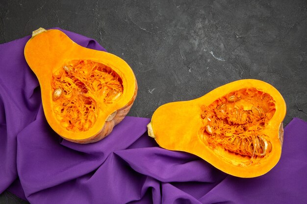 Top view of fresh ripe pumpkin sliced fruit