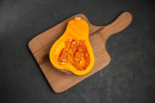 Top view of fresh ripe pumpkin sliced fruit