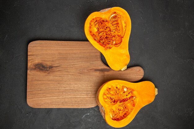 Top view of fresh ripe pumpkin sliced fruit