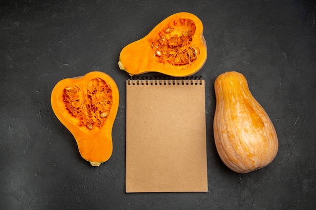 Top view of fresh ripe pumpkin sliced fruit