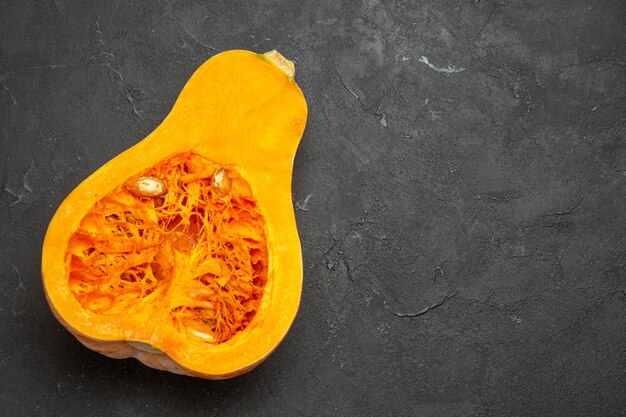 Top view of fresh ripe pumpkin sliced fruit