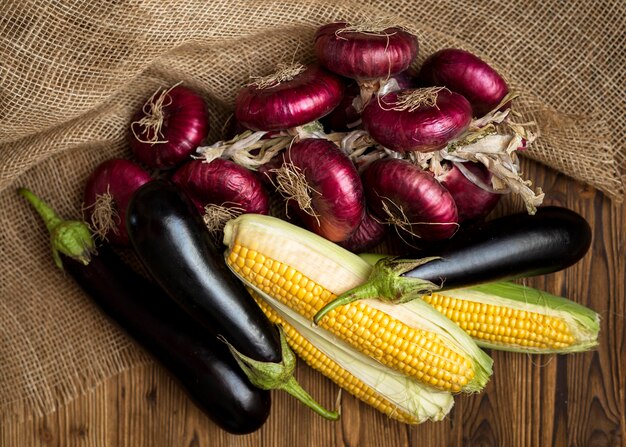 Top view fresh vegetables arrangement