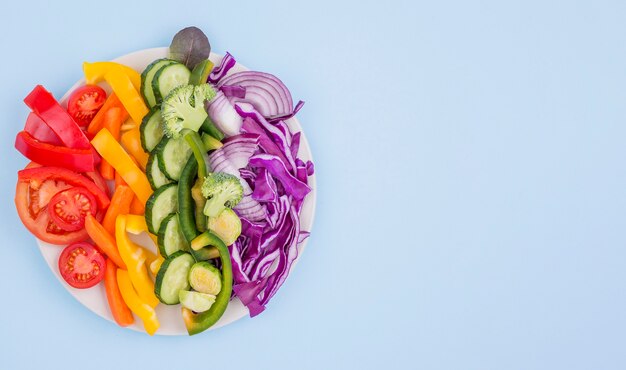 Top view fresh vegetables with copy space