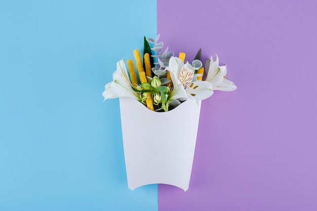 Top view fries with flowers