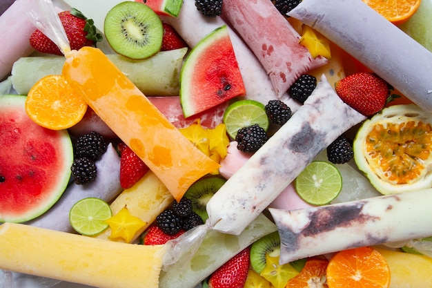 Top view of frozen brazilian fruit dessert