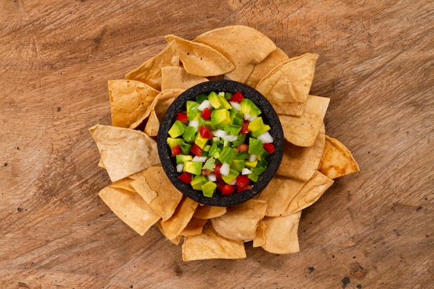 Top view fruit salad with nachos