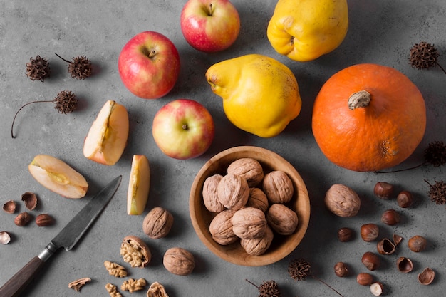 Top view fruits and nuts arrangement