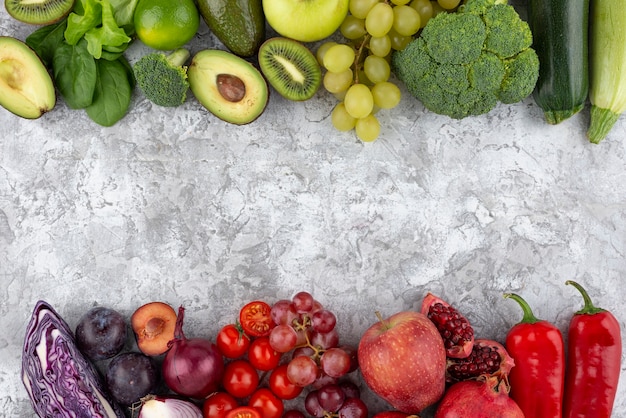 Top view fruits and vegetables frame