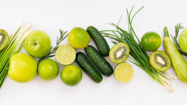 Top view fruits on white background