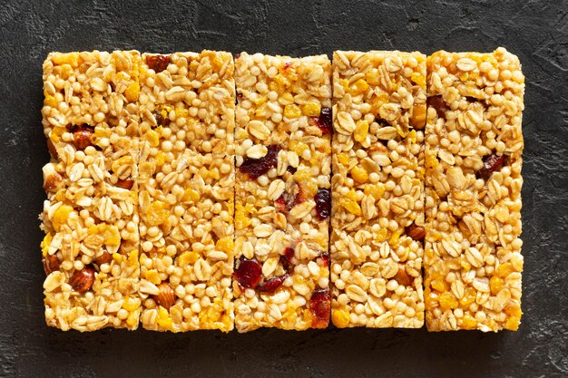 Top view fruity snack bars
