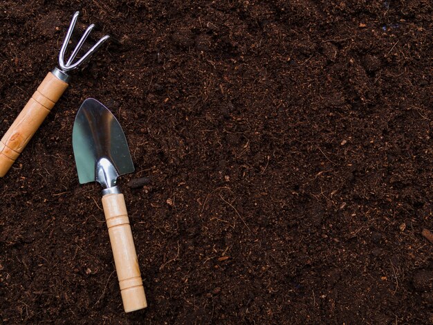 Top view gardening tools