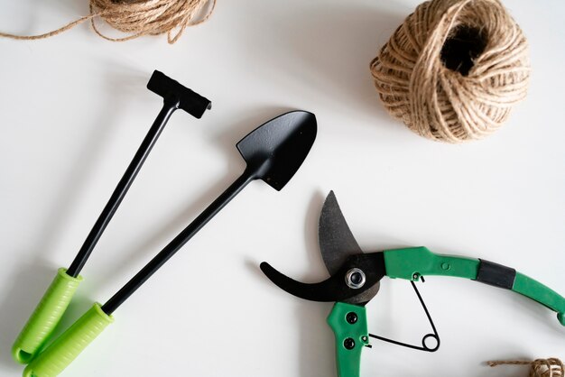 Top view gardening tools