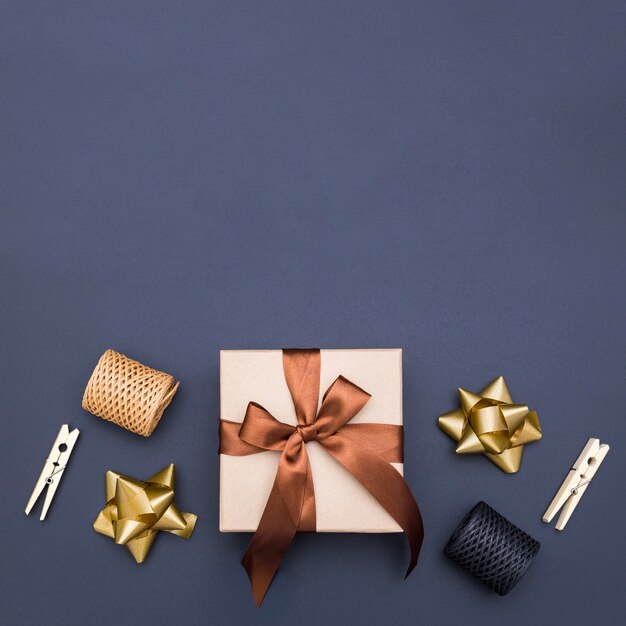 Top view gift wrapping composition with copy space