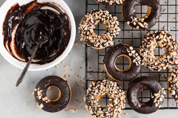 Top view glazed donuts