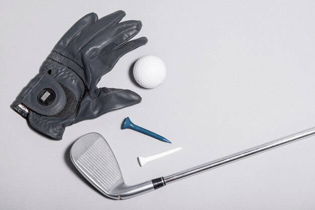 Top view glove and golf equipment