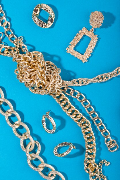 Top view over gold chain jewellery