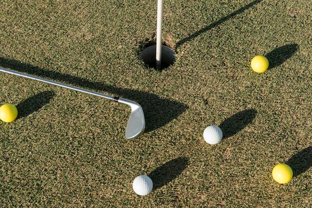 Top view golf balls spread