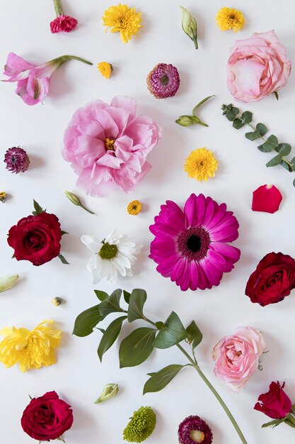 Top view of gorgeous flowers arrangement