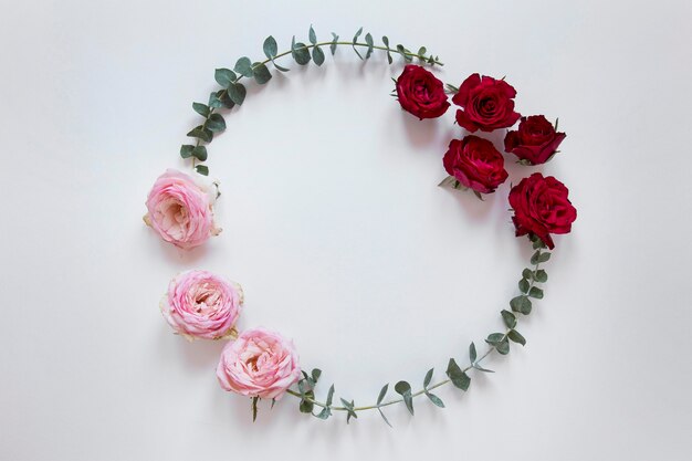 Top view of gorgeous flowers composition