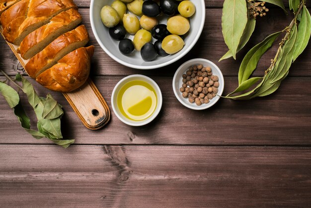 Top view gourmet snacks on the table