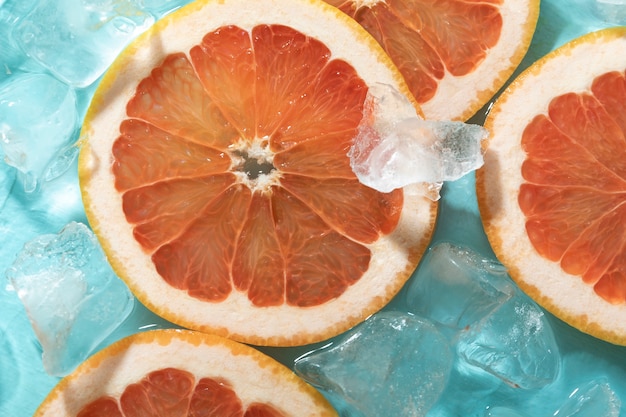 Top view grapefruit slices with ice
