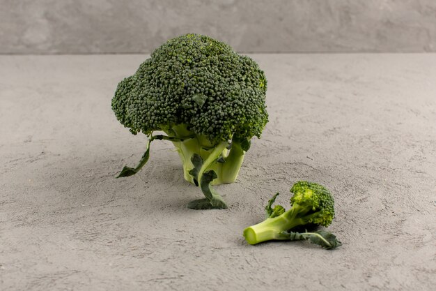 top view green broccoli fresh ripe isolated on the grey