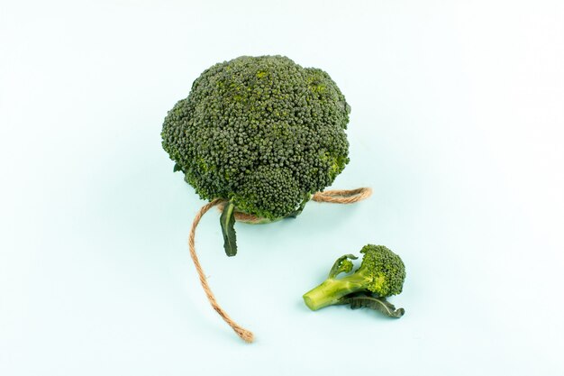 top view green broccoli ripe fresh isolated on the white background