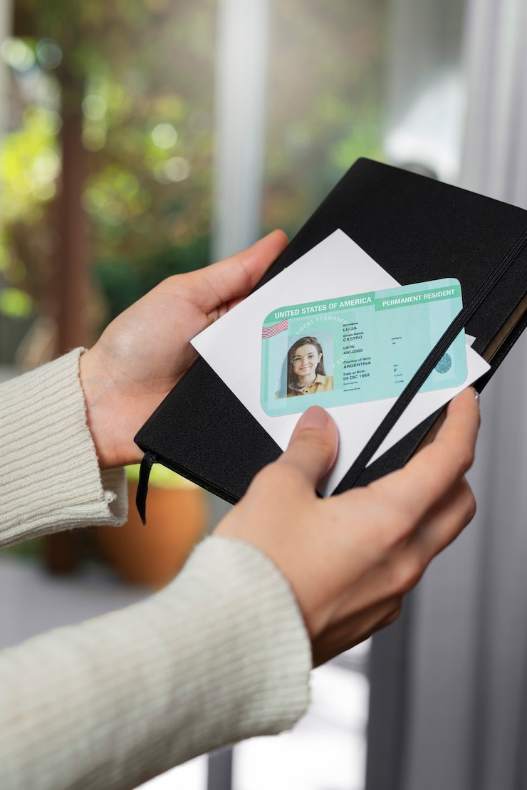 Free Photo top view over green card application