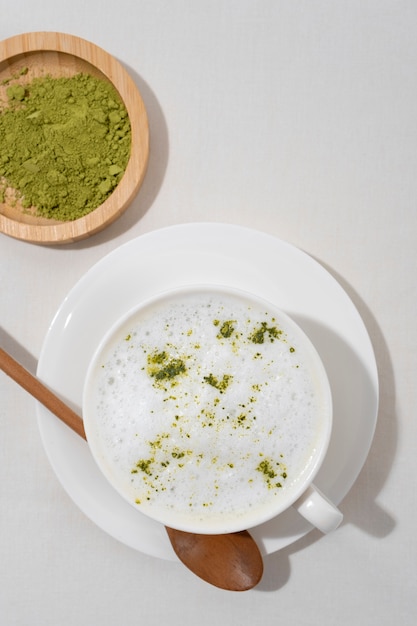 Top view green matcha still life