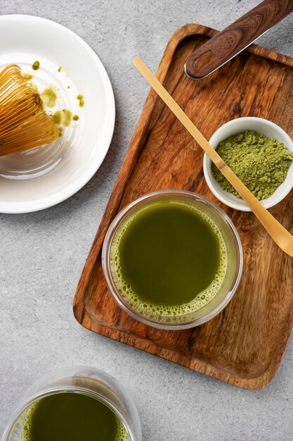 Top view green matcha still life