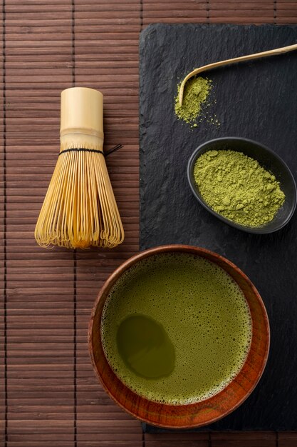 Top view green matcha still life