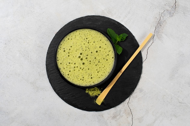 top view green matcha still life