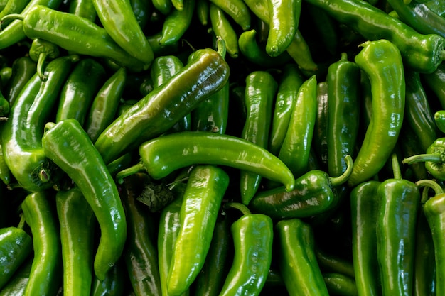 Top view green peppers surface