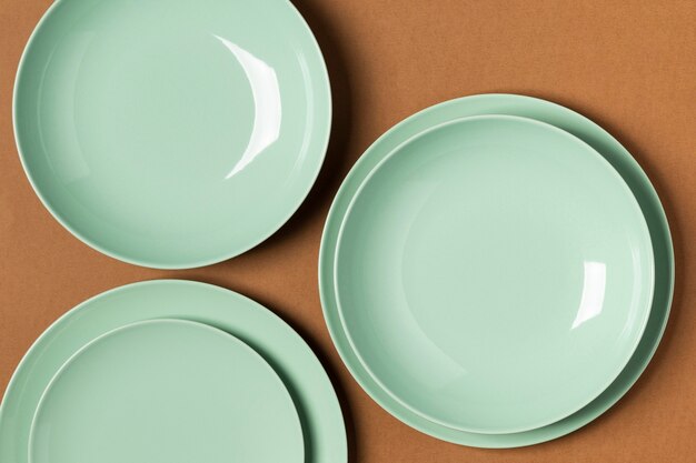 Top view green plates assortment