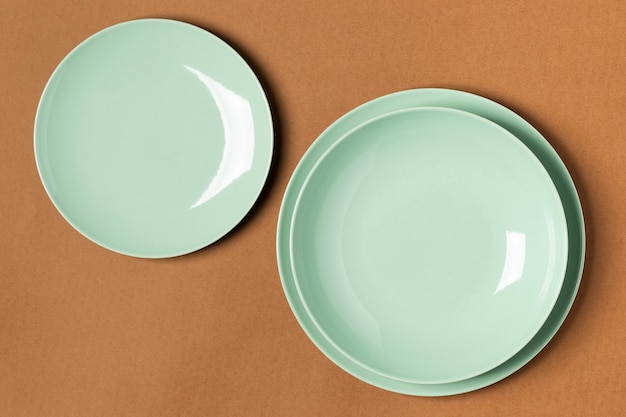 Top view green plates composition