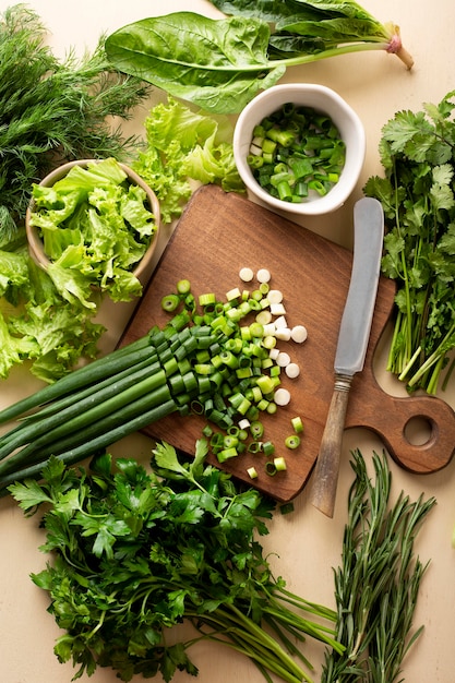 Top view green vegetables assortment