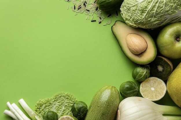 Top view of green vegetables with copy space