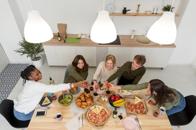 Top view group of friends having lunch