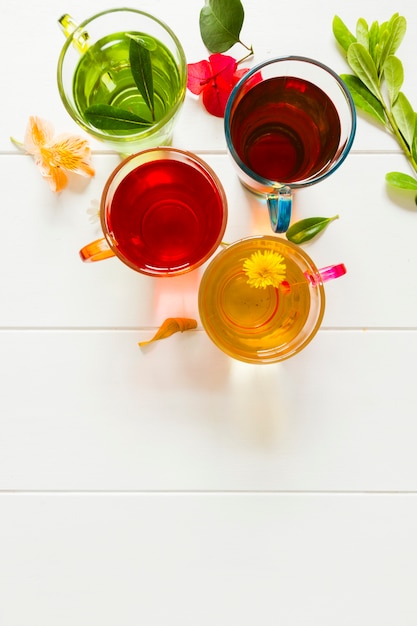 Top view group of tea cups