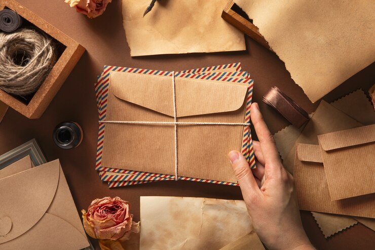 Free Photo top view hand holding love letter