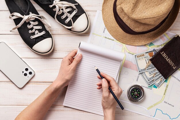 Top view hand holding notebook