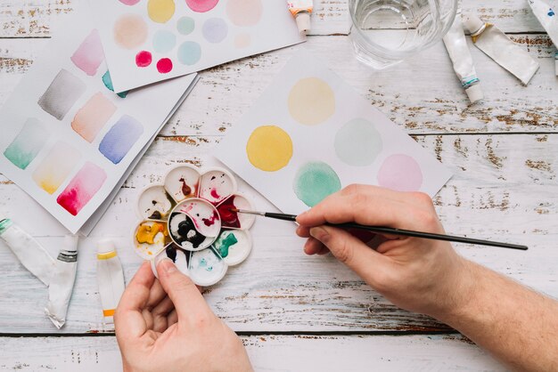 Top view of hand painting