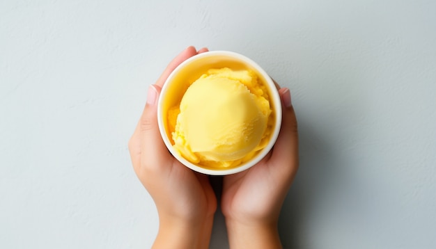 Free photo top view hands holding delicious ice cream