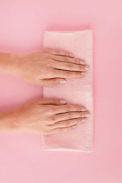 Top view hands on towel