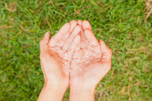 Top view of hands with water