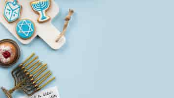 Free photo top view of hanukkah concept with copy space