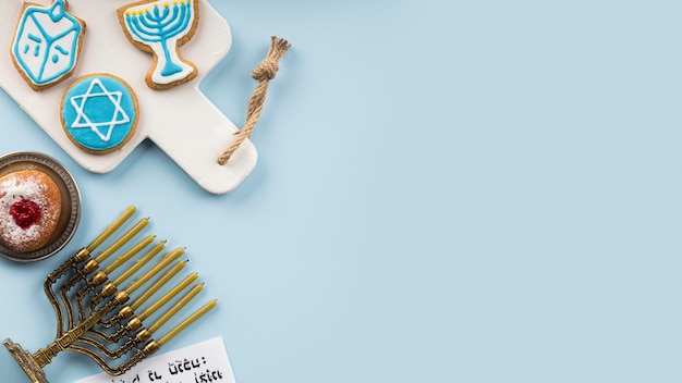 Top view of Hanukkah concept with copy space