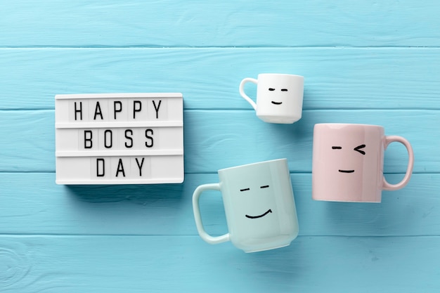 Free photo top view of happy boss day concept