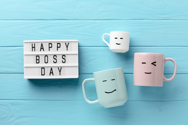 Top view of happy boss day concept